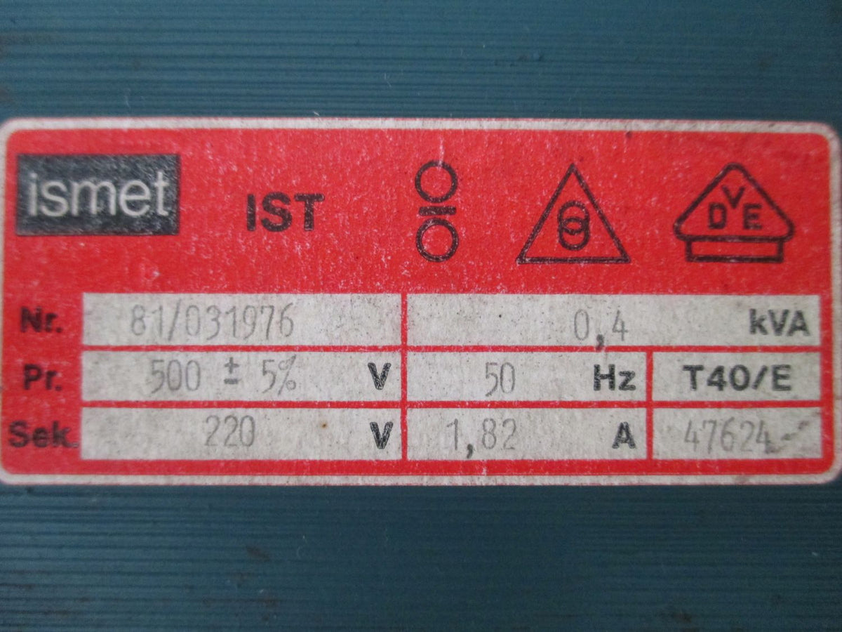 Ismet Transformator IST pri 500 V ± 5% sek 220 V 1,82 A 0,4 kVA KOST-EX T9/824