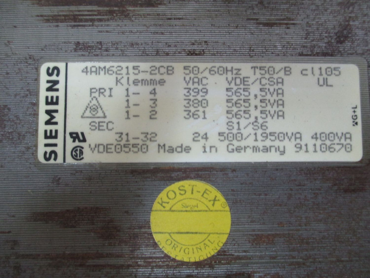 Trafo Siemens 4AM6215-2CB pri 399 380 361 V sec. 24 V 565,5 VA KOST-EX T9/850