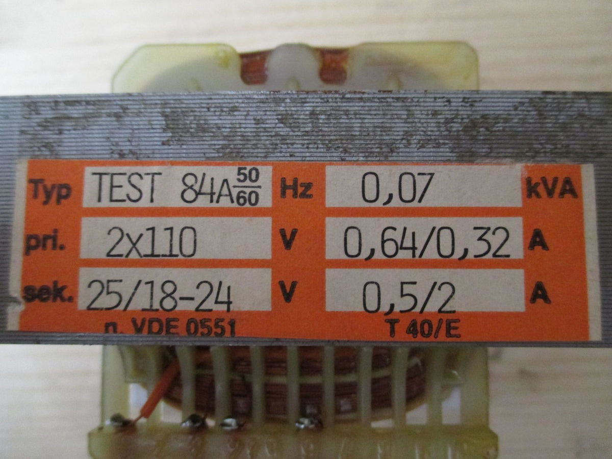 Trafo TEST 84 A pri 2 x 110 V sek. 25 / 18 - 24 V 0,07 kVA KOST-EX T9/854 