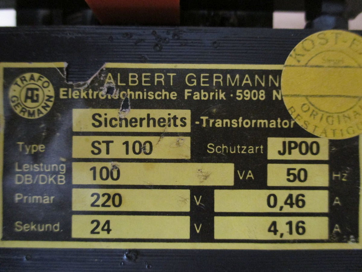 Trafo Albert Germann ST 100 pri 220 V sek 24 V AC Transformator 100 VA T9/857 