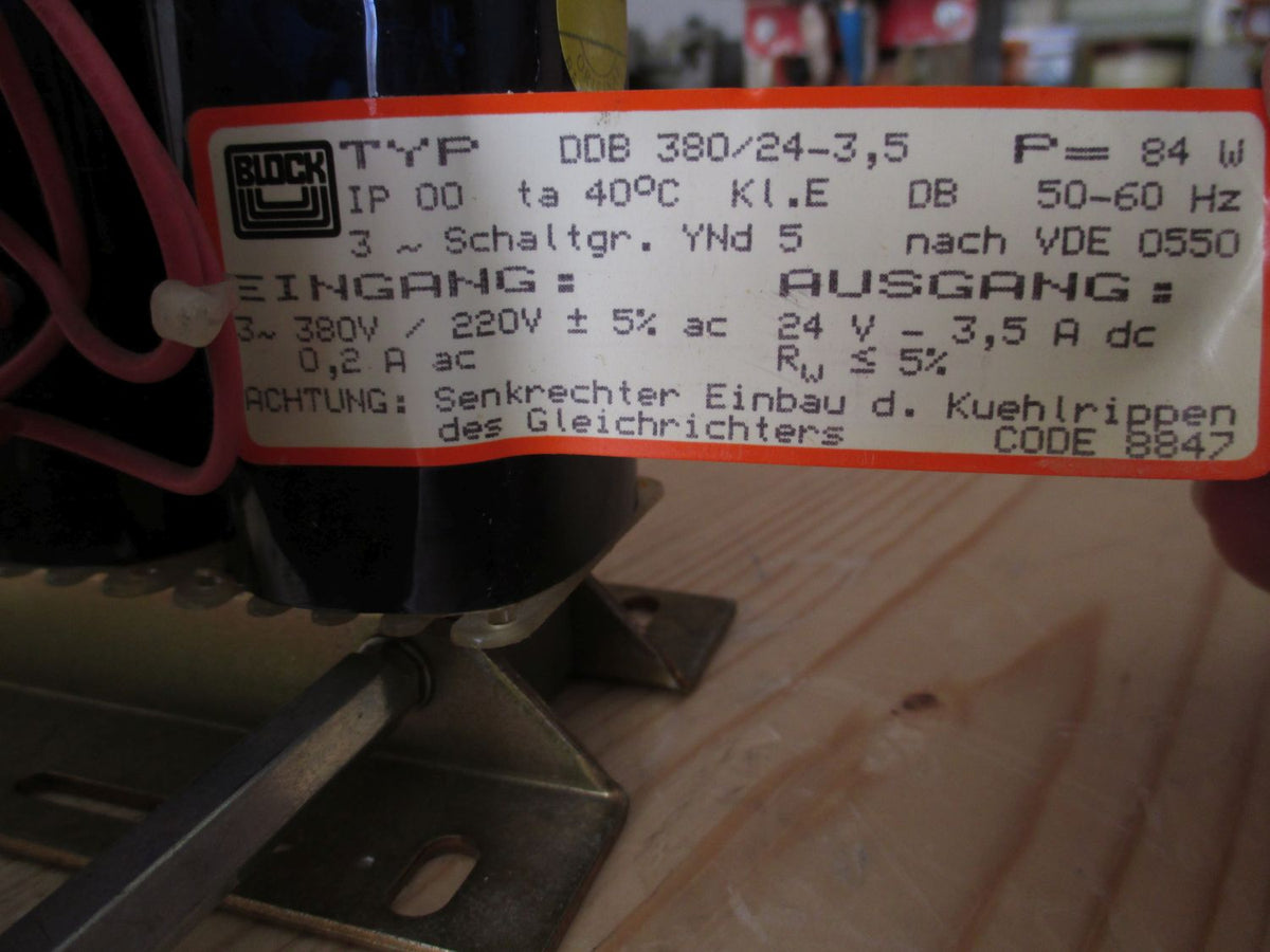 Trafo Block DDB 3802/24-3,5 3x pri 399 380 361 V AC sek 24 V DC 3,5 A T9/870