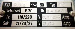 Type WG  Trafo  pri. 110/220 V  sek. 21/24/27 V  50 VA  T9/937