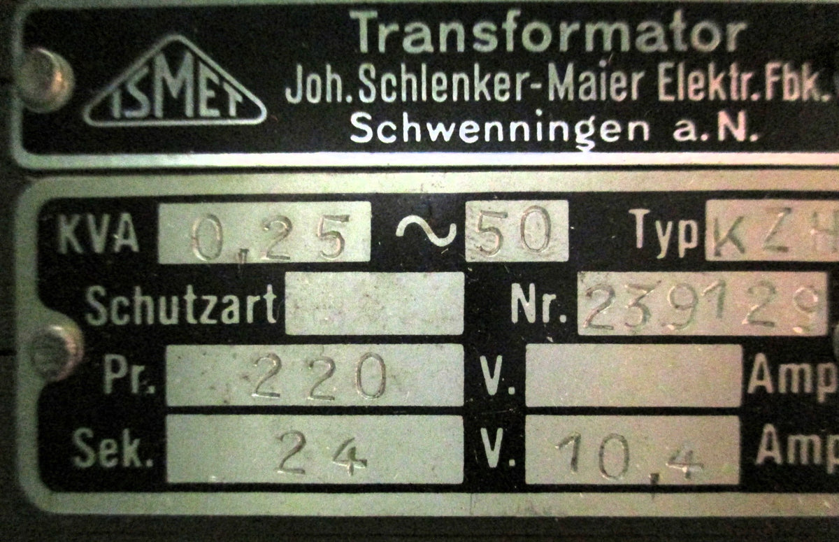ISMET KZH Transformator pri.220V  sek.110V/24V 11,4A/24V DC  250VA  T9/943