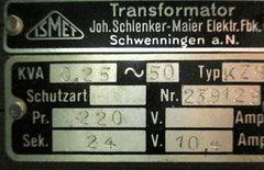 ISMET KZH Transformator pri.220V  sek.110V/24V 11,4A/24V DC  250VA  T9/943