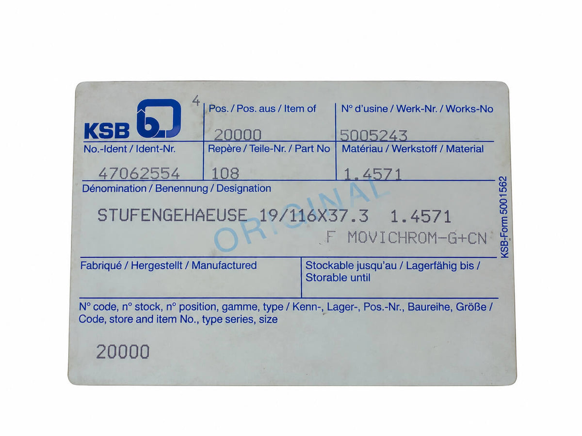 KSB Stufengehäuse 19/116X37,3 MOVICHROM-G CN 3 1.4571 47062554 S13/115