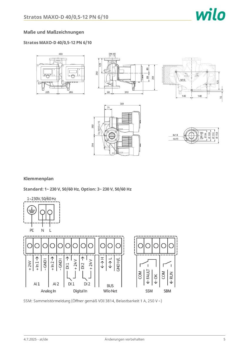 Wilo Stratos MAXO-D 40/0,5-12 (DE) Heizungspumpe 230V PN 6/10 – Umwälzpumpe Artnr. 2186227 für Heizsysteme P25/17