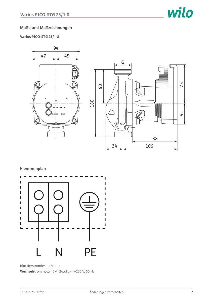 Wilo Varios PICO STG 25/1-8 180 vielseitigste Austauschpumpe 1x230V Umwälzpumpe PK25/340