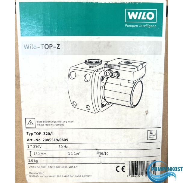 Wilo TOP Z 20/4 1x230V Edelstahl Brauchwasserpumpe P14/729