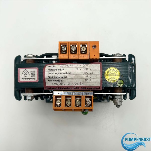 Elektrowerk Mündersbach Transformator GD 24/12.01-380 | 3x380V auf 24V | 375 VA 12A | Industrie Trafo T11/31