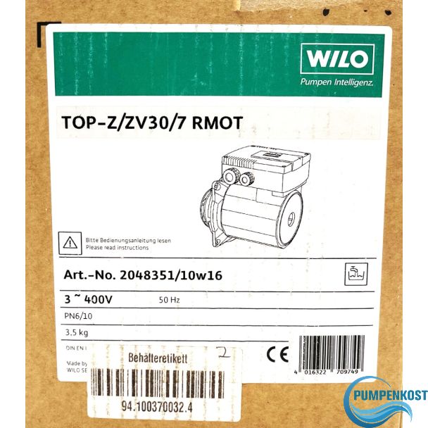Wilo TOP-Z/ZV 30/7 RMOT Pumpenkopf 3x400V  P13/144