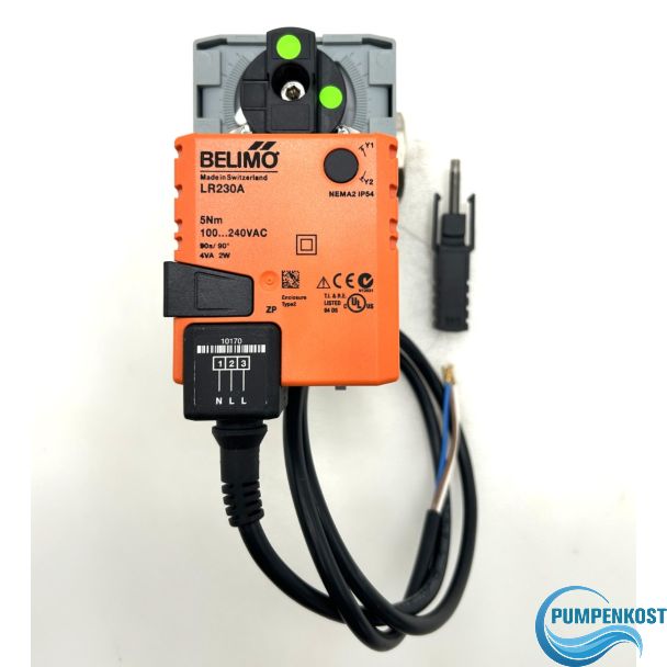 Belimo R325BL 3-Wege-Kugelhahn mit Innengewinde & LR230A Drehantrieb, 5 Nm, AC 100–240 V, Auf-Zu K18/443