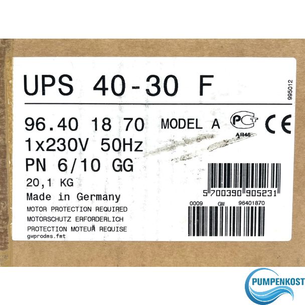Grundfos UPS 40-30/F Heizungspumpe 1x230V P11/93