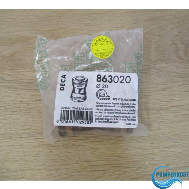 Caleffi Deca Kupplung DN 20 Muffe Nr.: 863020 Messing PE Rohr Verbindung K17/704