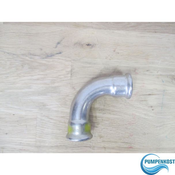 Bogen Edelstahl 28mm 90° 2 Muffen DVGW geprüft GT/5 PN5 Gasfitting Gelb K18/239