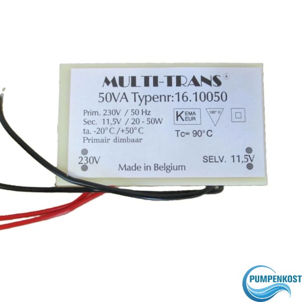 Multi-Trans 50VA Typenr: 16.10050  pri. 230V sek. 11,5V Halogen Trafo K18/267