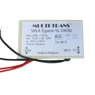 Multi-Trans 50VA Typenr: 16.10050  pri. 230V sek. 11,5V Halogen Trafo K18/267